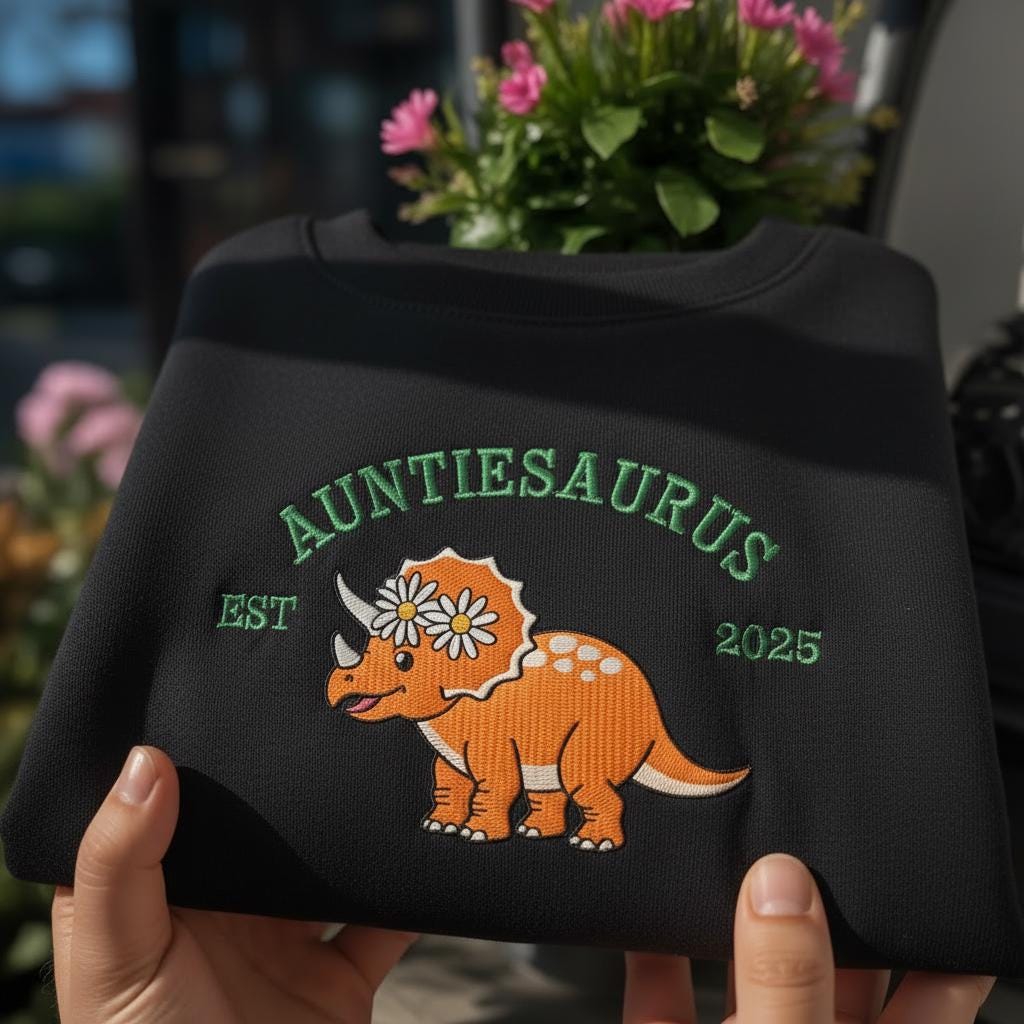 Auntie Saurus Embroidered Sweatshirt, Dinosaur Mom Gift, Auntie Saurus Dinosaur Sweatshirt, Custom Mom EST, Funny Mama Shirt