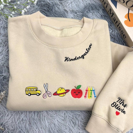 Custom Apple Teacher Sweatshirt, Back To School Teacher Sweatshirt, Embroidered Classroom Shirt, Gift for Teacher