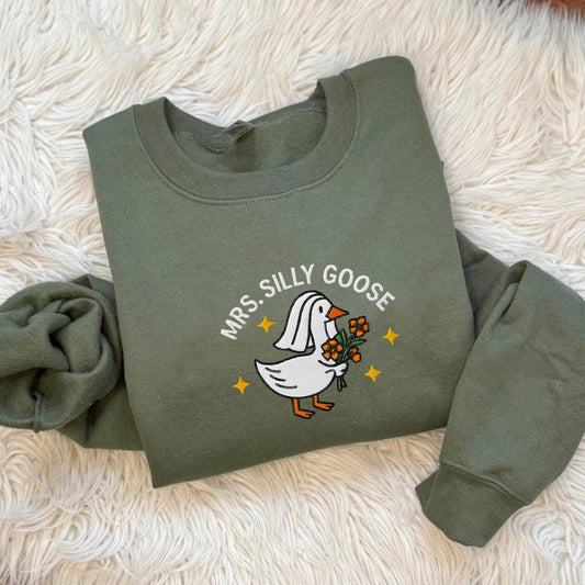 Embroidered Silly Goose Bride Shirt, Bride To Be Funny Goose Lover Sweatshirt, Embroidered Bride Sweatshirt, Embroidered Silly Goose Shirt