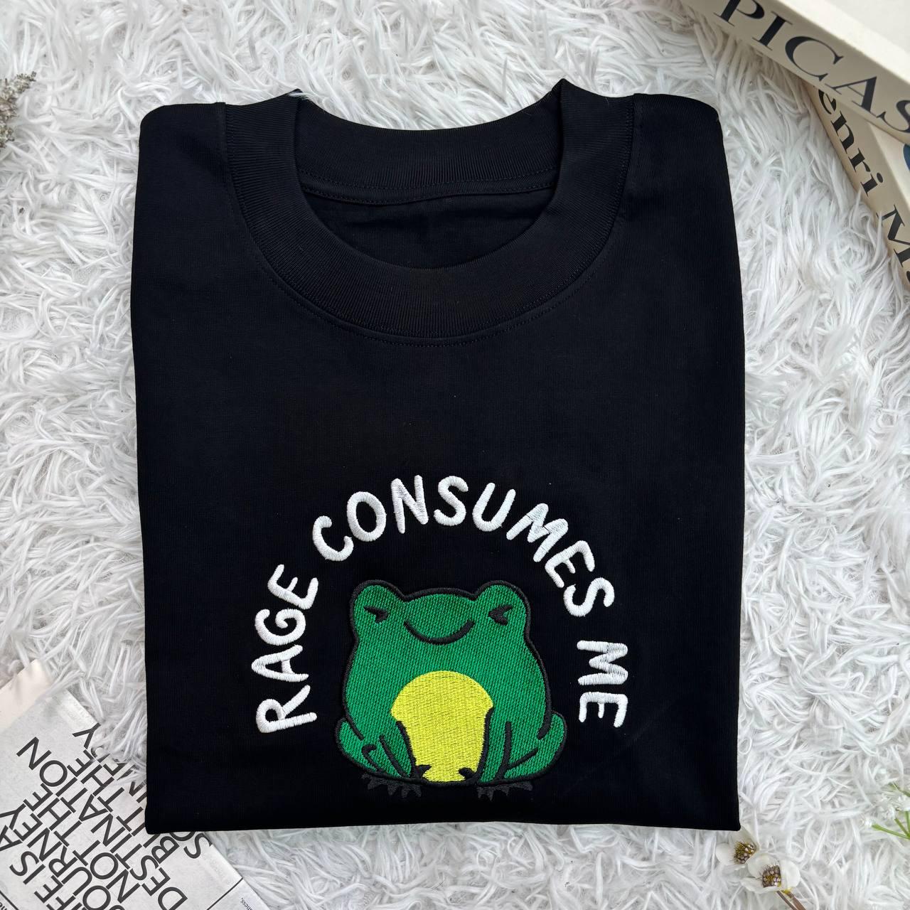 Rage Consumes Me Embroidered Shirt, Embroidered Frog Shirt, Nature Lover Shirt, Embroidered Funny Shirt, Huzzah Frog Meme Shirt,Funny Hoodie