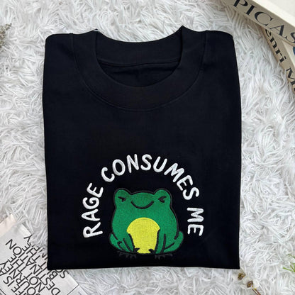 Rage Consumes Me Embroidered Shirt, Embroidered Frog Shirt, Nature Lover Shirt, Embroidered Funny Shirt, Huzzah Frog Meme Shirt,Funny Hoodie