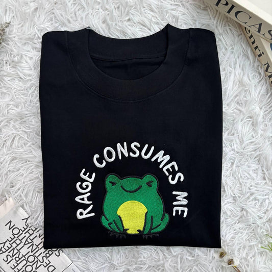 Rage Consumes Me Embroidered Shirt, Embroidered Frog Shirt, Nature Lover Shirt, Embroidered Funny Shirt, Huzzah Frog Meme Shirt,Funny Hoodie