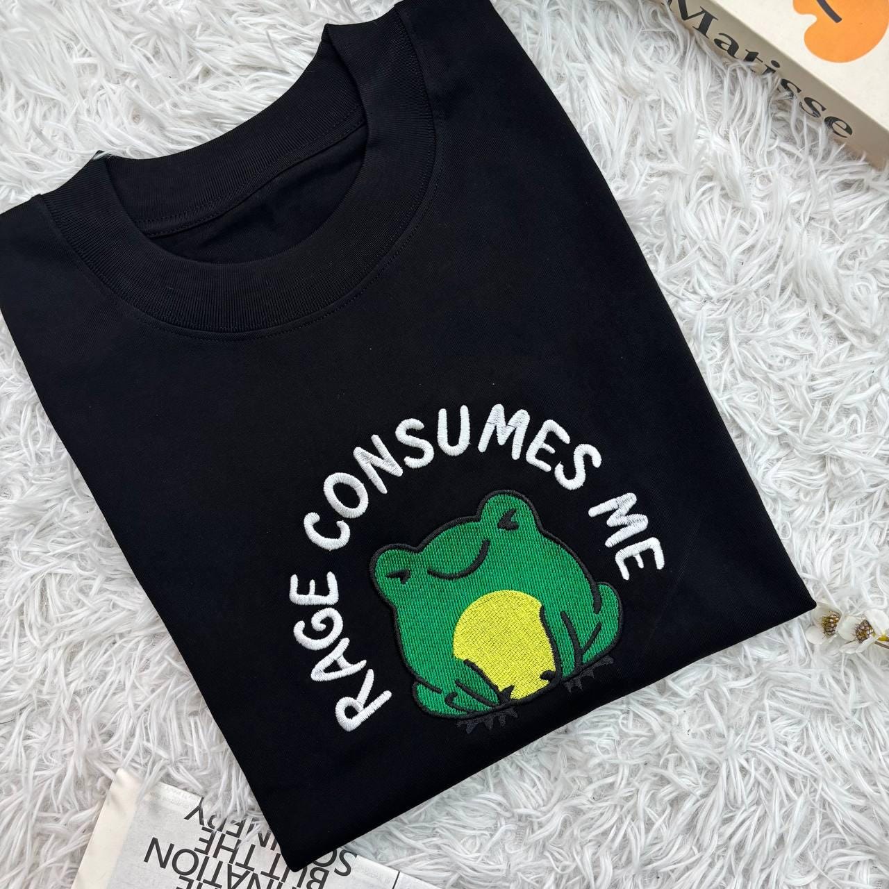 Rage Consumes Me Embroidered Shirt, Embroidered Frog Shirt, Nature Lover Shirt, Embroidered Funny Shirt, Huzzah Frog Meme Shirt,Funny Hoodie