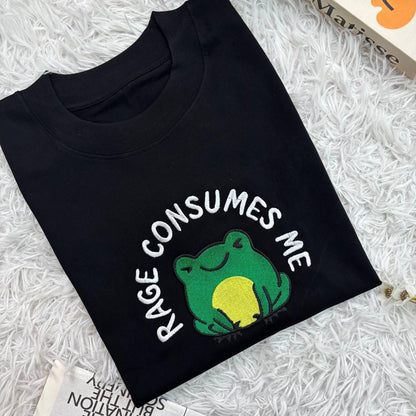 Rage Consumes Me Embroidered Shirt, Embroidered Frog Shirt, Nature Lover Shirt, Embroidered Funny Shirt, Huzzah Frog Meme Shirt,Funny Hoodie