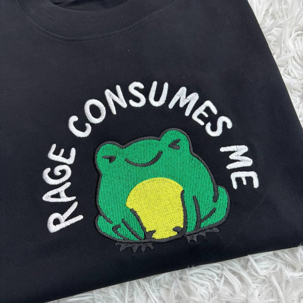 Rage Consumes Me Embroidered Shirt, Embroidered Frog Shirt, Nature Lover Shirt, Embroidered Funny Shirt, Huzzah Frog Meme Shirt,Funny Hoodie