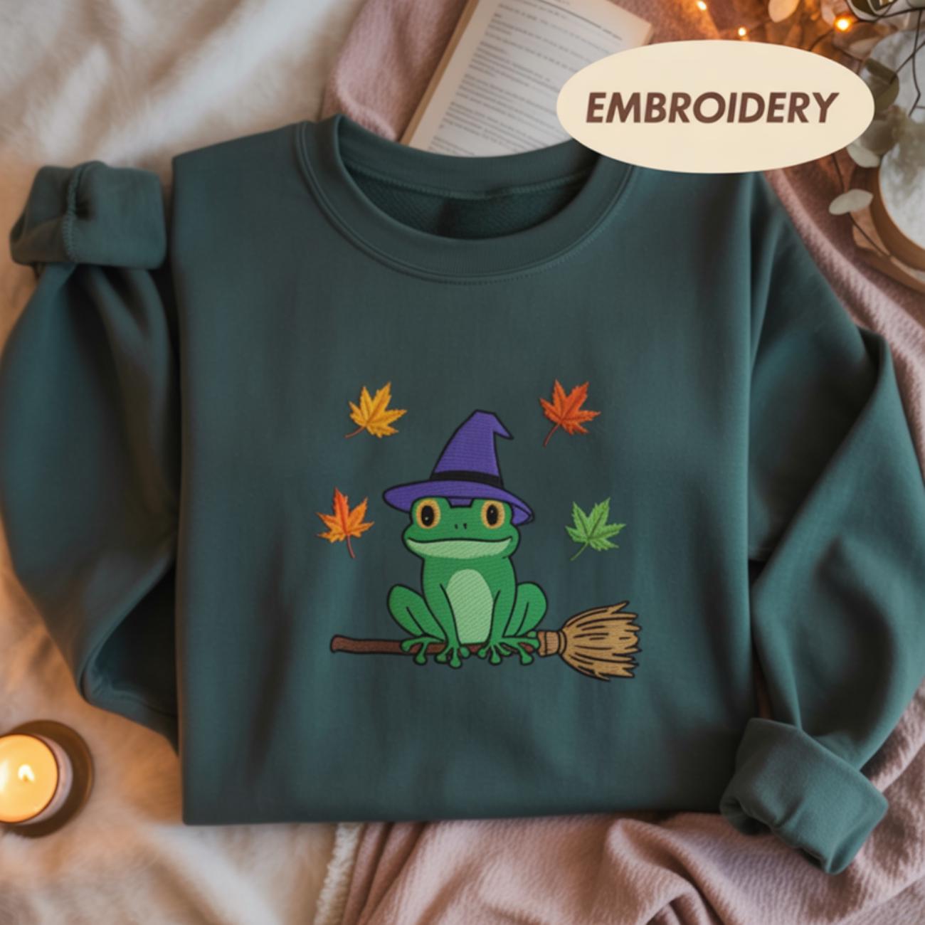 Embroidered Halloween Frog Shirt, Frog Embroidered Shirt, Nature Lover Shirt, Embroidered Funny Shirt, Huzzah Frog Meme Shirt, Funny Hoodie