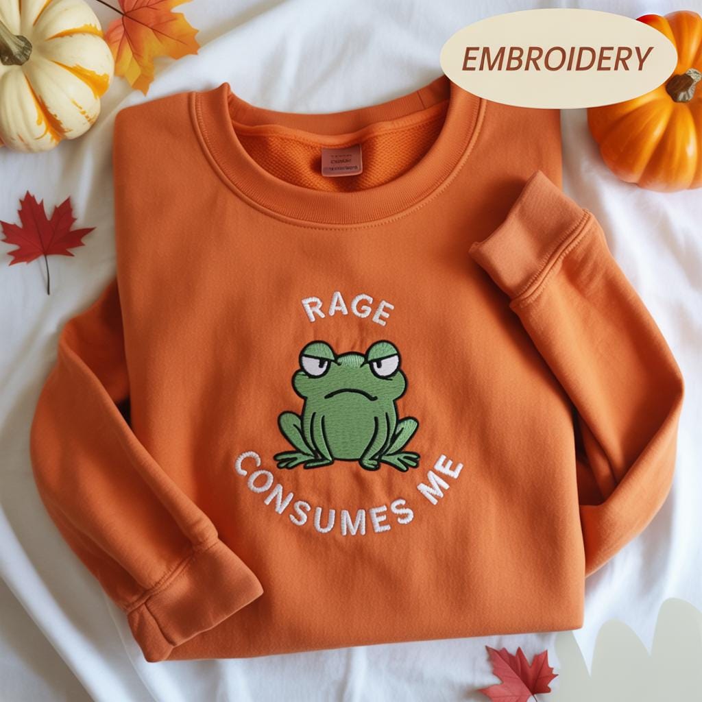 Rage Consumes Me Embroidered Shirt, Embroidered Frog Shirt, Nature Lover Tee, Trendy Frog Shirt, Huzzah Frog Meme Shirt, Funny Frog Shirt