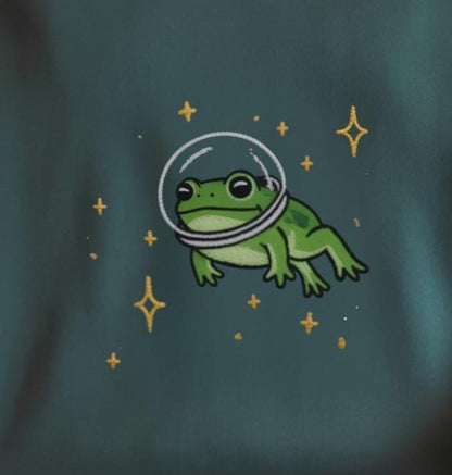 Space Frog Embroidered Shirt, Embroidered Frog Sweatshirt, Funny Hoodie, Renaissance Faire Frog Embroidered Shirt, Huzzah Frog Meme Shirt