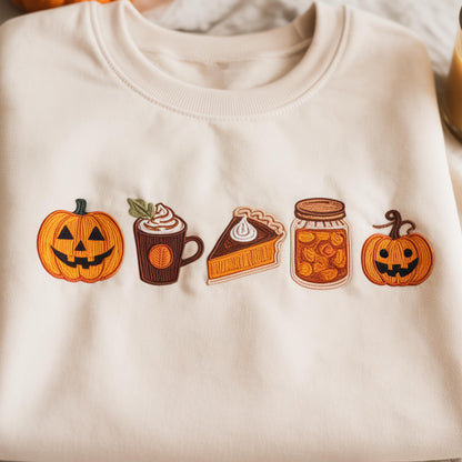 Pumpkin Spice Embroidered Crewneck Sweatshirt, Cozy Fall Sweater