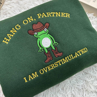 Embroidered Cowboy Frog Sweatshirt, Funny Weirdcore Jumper