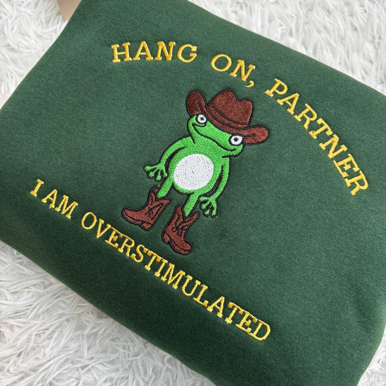 Embroidered Cowboy Frog Sweatshirt, Funny Weirdcore Jumper