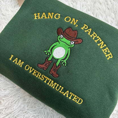 Embroidered Cowboy Frog Sweatshirt, Funny Weirdcore Jumper