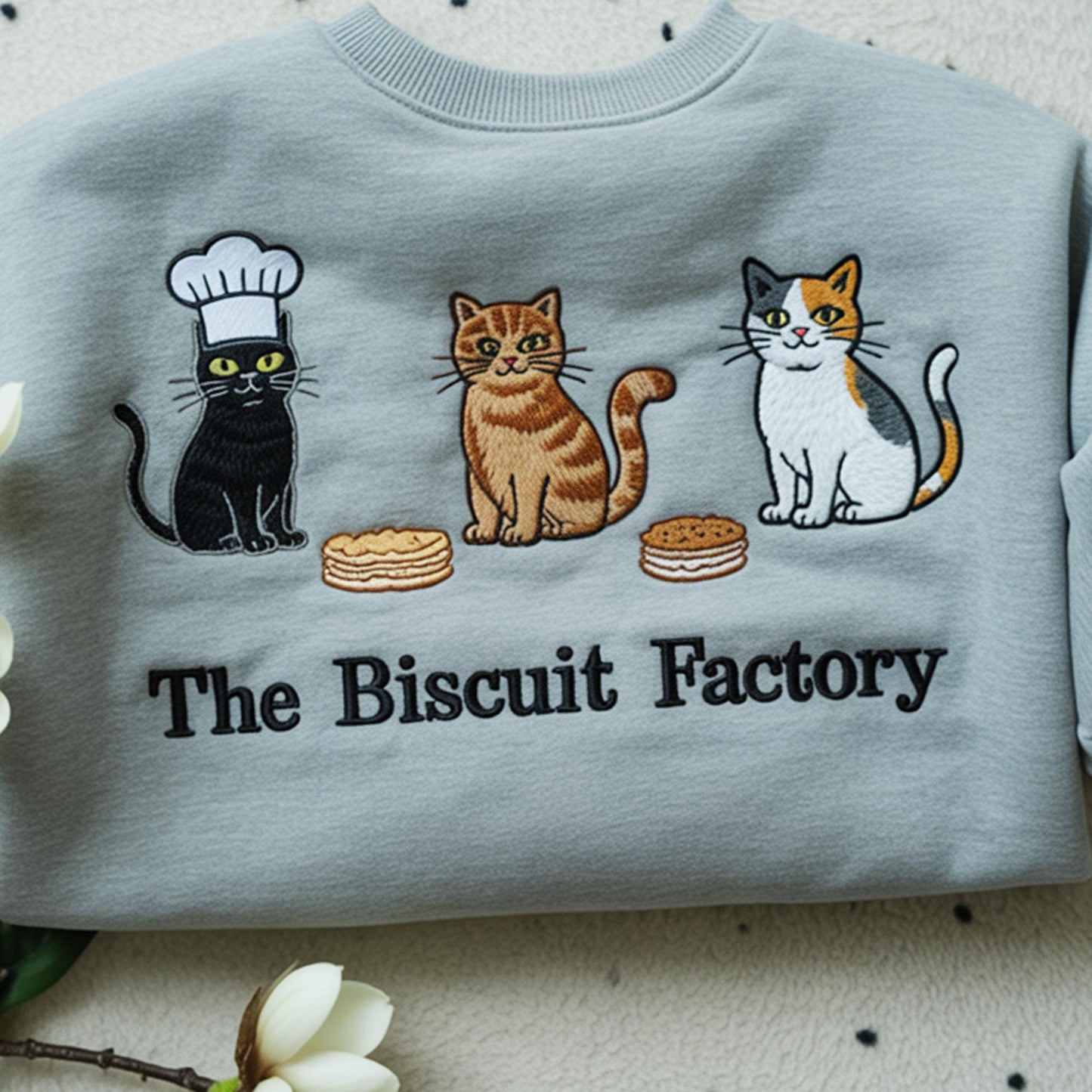 Embroidered The Biscuit Factory Sweatshirt,Cat Play Pumpkin,Halloween Pumpkin,Spooky Fall Hoodie,Autum Shirt,Gifts for Cat Owners,Cat Lover