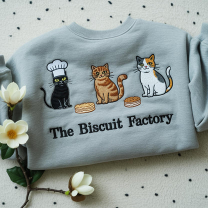 Embroidered The Biscuit Factory Sweatshirt,Cat Play Pumpkin,Halloween Pumpkin,Spooky Fall Hoodie,Autum Shirt,Gifts for Cat Owners,Cat Lover