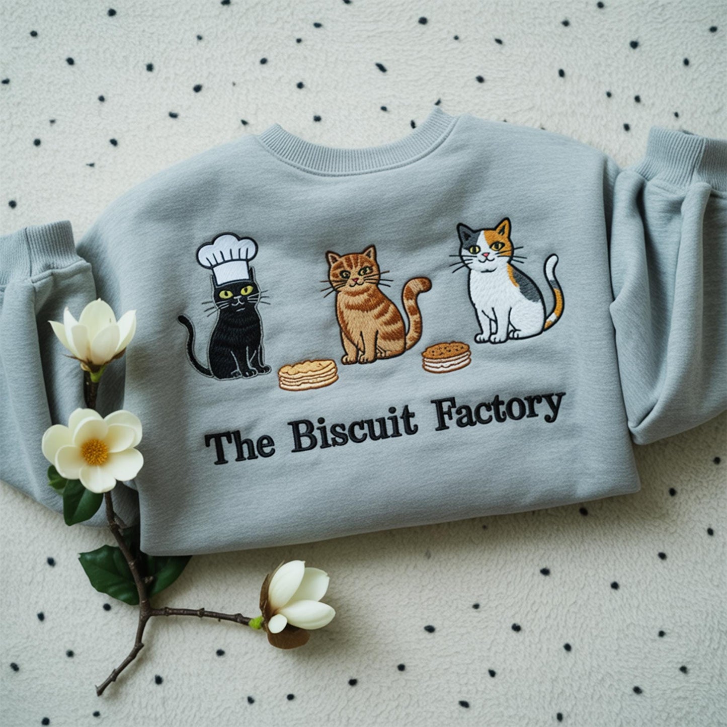 Embroidered The Biscuit Factory Sweatshirt,Cat Play Pumpkin,Halloween Pumpkin,Spooky Fall Hoodie,Autum Shirt,Gifts for Cat Owners,Cat Lover