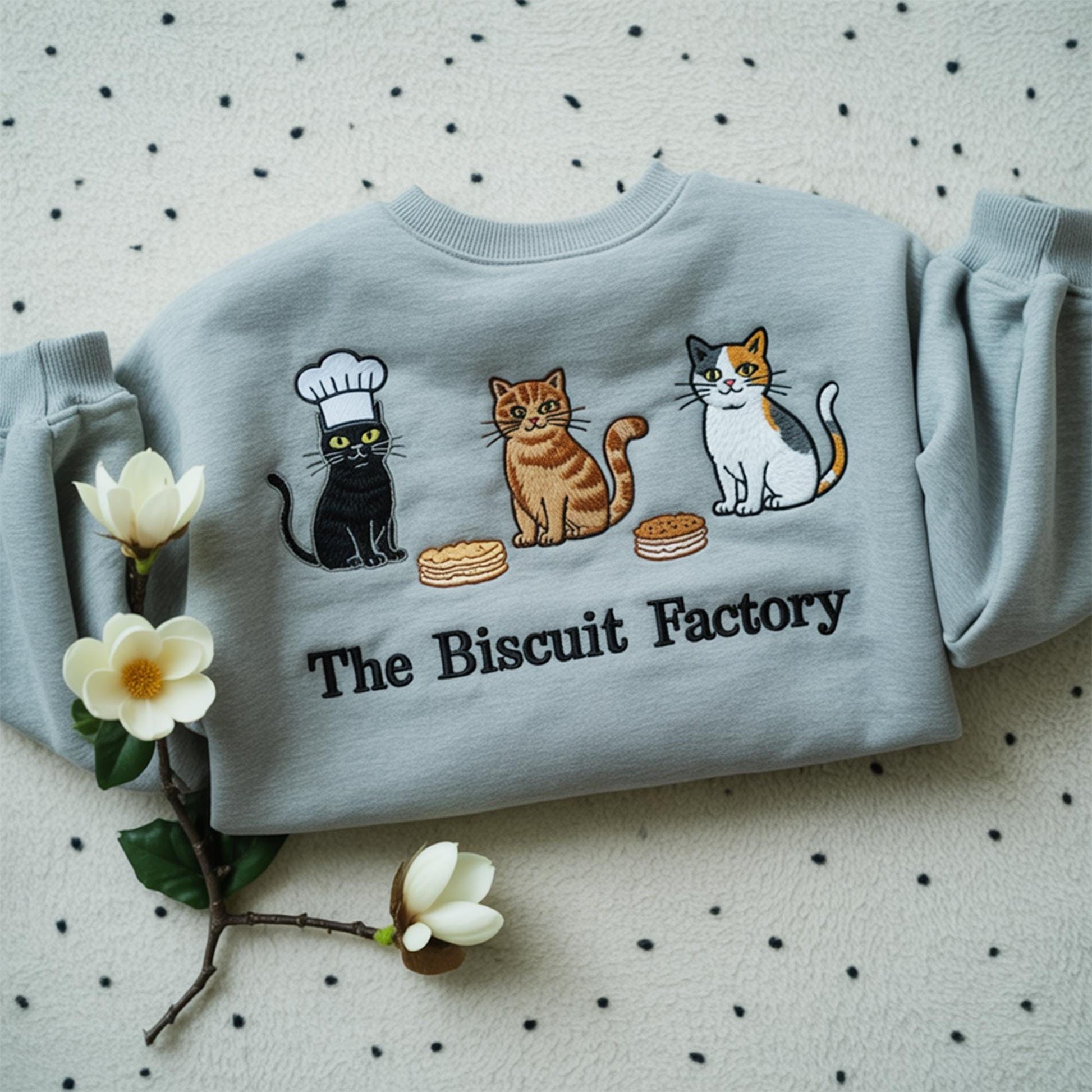 Embroidered The Biscuit Factory Sweatshirt,Cat Play Pumpkin,Halloween Pumpkin,Spooky Fall Hoodie,Autum Shirt,Gifts for Cat Owners,Cat Lover