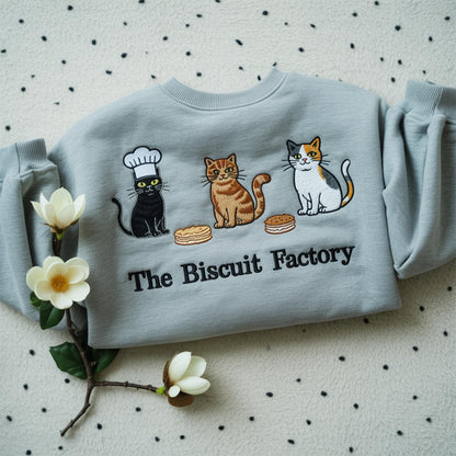 Embroidered The Biscuit Factory Sweatshirt,Cat Play Pumpkin,Halloween Pumpkin,Spooky Fall Hoodie,Autum Shirt,Gifts for Cat Owners,Cat Lover