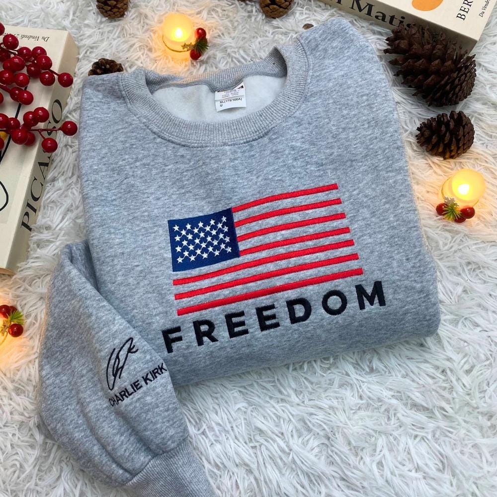 Freedom USA Embroidery Tee | Patriotic Embroidered Shirt | Charlie Kirk Inspired Turning Point Top | Free Speech USA Embroidered Apparel