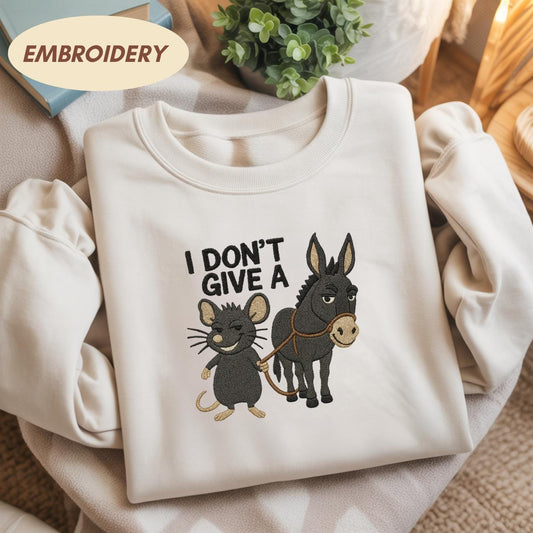 I Don't Give A Rats Ass Sarcasm Embroidered Shirt, Rats Ass Sweatshirt, Funny Sarcastic Animal Shirt, Rooster Funny Shirt