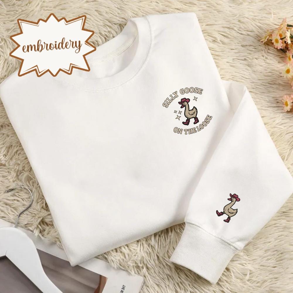 Embroidered Goose Sweatshirt | Funny Cowgirl Animal Tee Gift