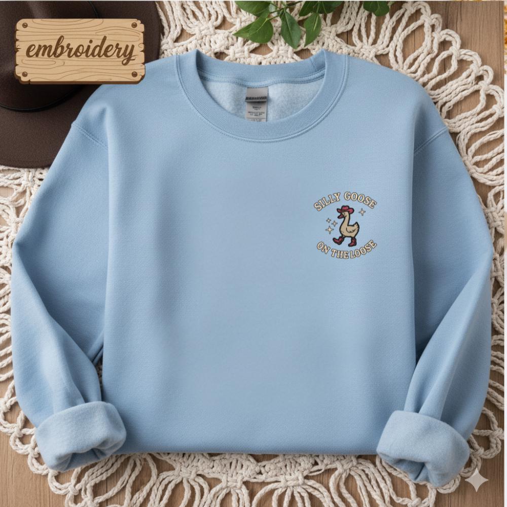 Embroidered Goose Sweatshirt | Funny Cowgirl Animal Tee Gift