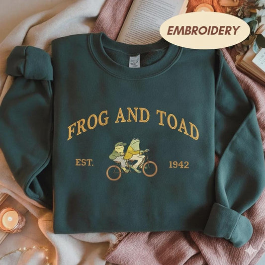 Frog And Toad Embroidered Sweatshirt, Classic Book Sweatshirts, Cottagecore Aesthetic Shirt, Funny Frog Hoodie, Man I Love Frog Shirt