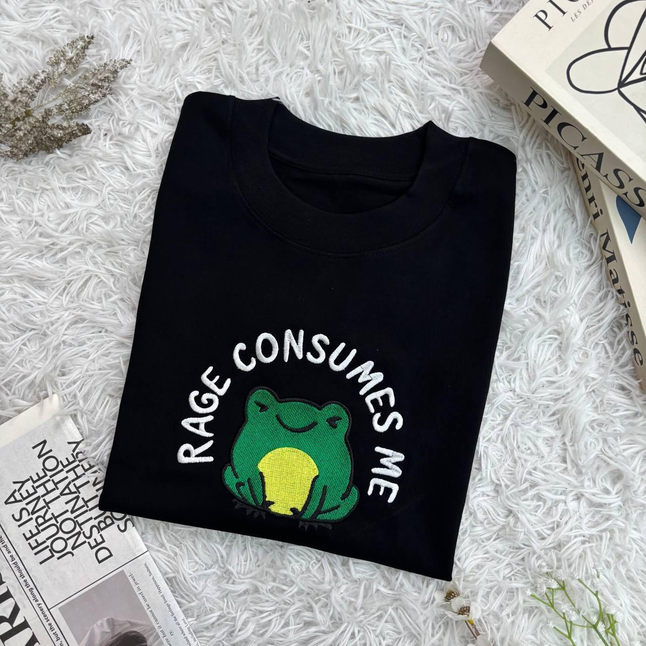 Rage Consumes Me Embroidered Shirt, Embroidered Frog Shirt, Nature Lover Shirt, Embroidered Funny Shirt, Huzzah Frog Meme Shirt,Funny Hoodie