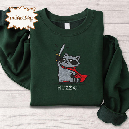 Huzzah Raccoon Sweatshirt, Funny Medieval Tee, Chaotic Raccoon Shirt, Renaissance Faire Gift, DnD Gamer Top