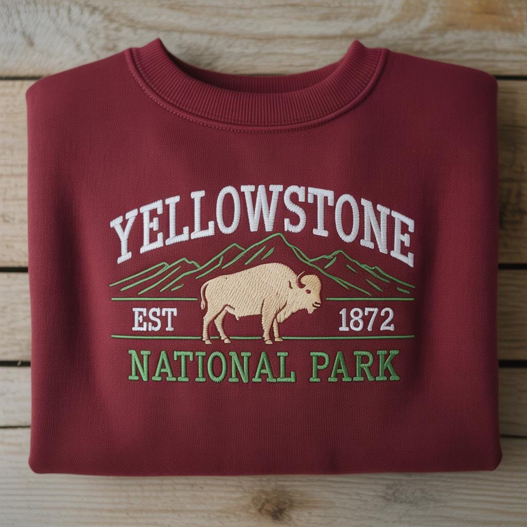 Yellowstone Embroidered Sweatshirt, National Park Crewneck, Adventure Outdoor Hiking Sweater, Nature Lovers Gift, Mountain Wildlife Shirt
