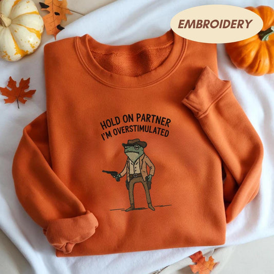 Embroidered Cowboy Frog Sweatshirt, Funny Animal Shirt