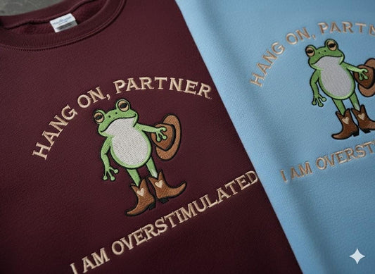 Embroidered Cowboy Frog Sweatshirt – Funny Western Crewneck