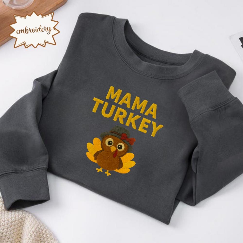 Papa Mama Turkey Thanksgiving Shirt, Matching Family Embroidered Tee