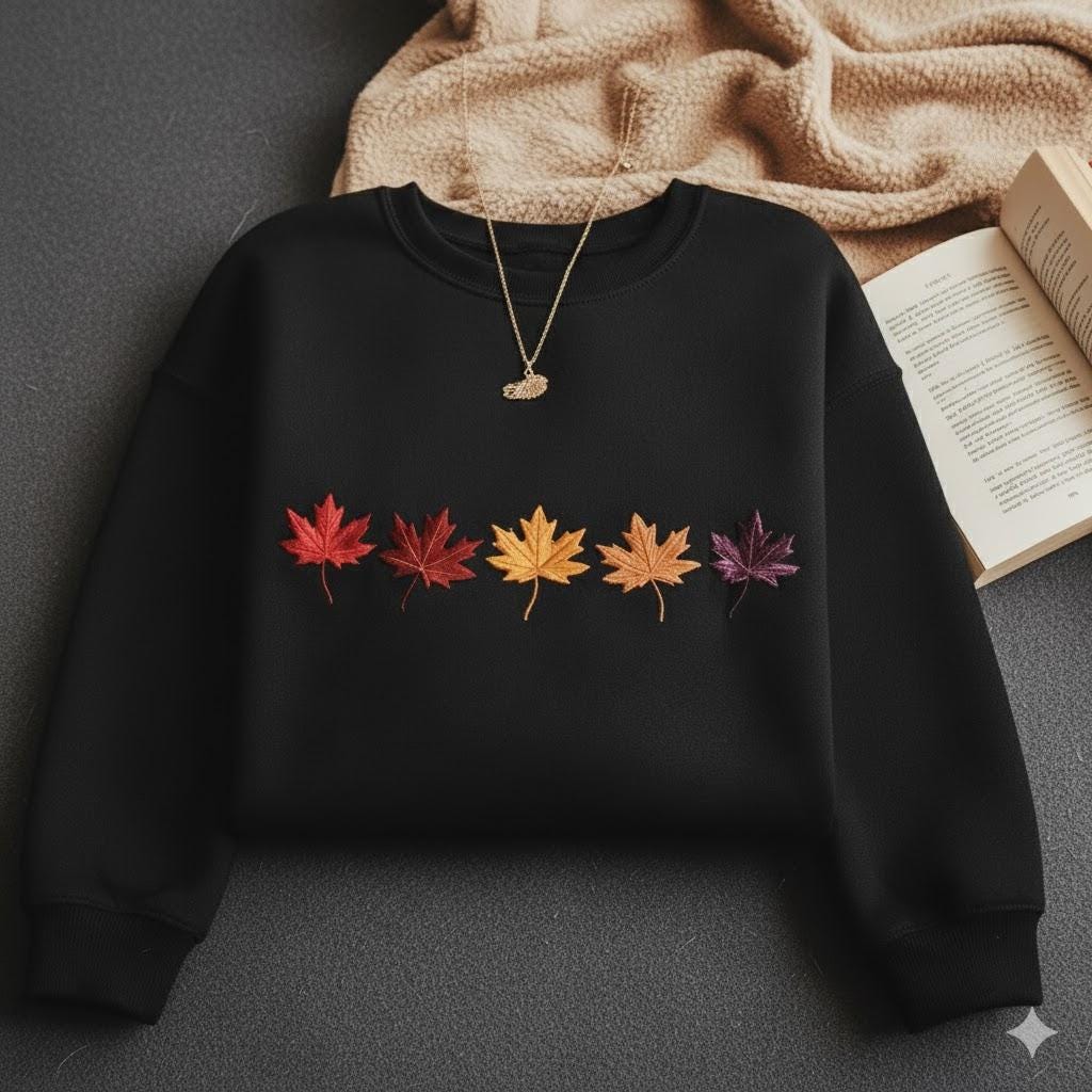 Autumn Leaves Embroidered Sweatshirt, Fall Crewneck Sweater, Thanksgiving Pullover, Fall Season Jumper, Fall Breeze, Autumn Sweater Gift