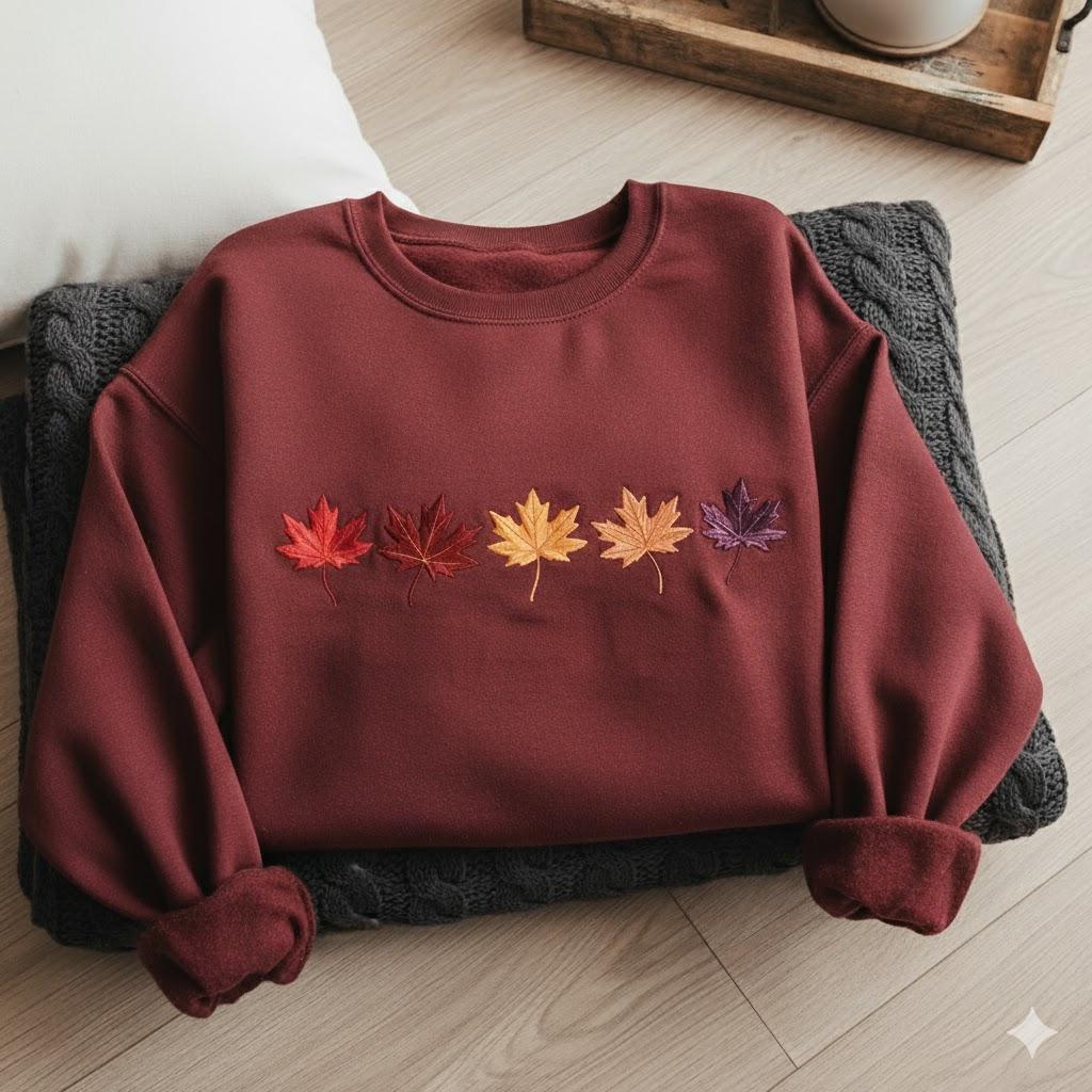Autumn Leaves Embroidered Sweatshirt, Fall Crewneck Sweater, Thanksgiving Pullover, Fall Season Jumper, Fall Breeze, Autumn Sweater Gift
