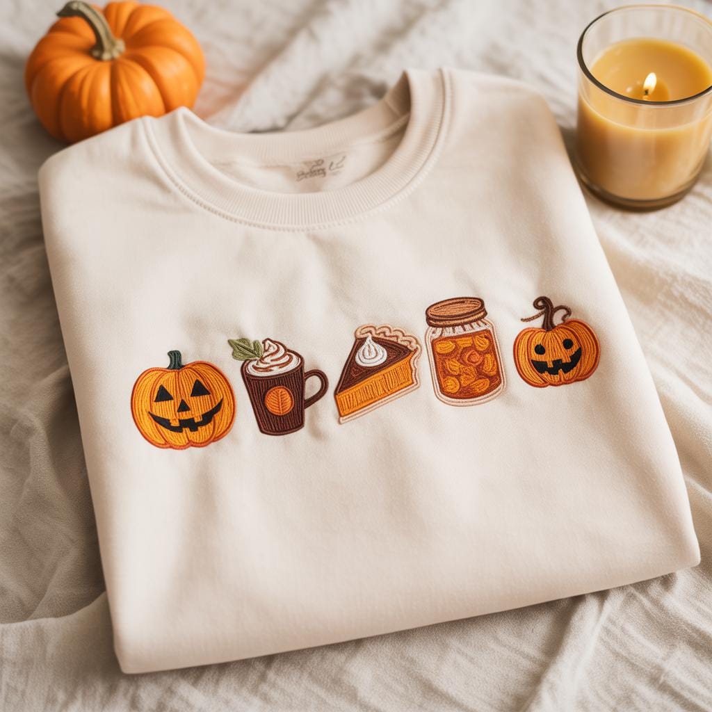 Pumpkin Spice Embroidered Crewneck Sweatshirt, Cozy Fall Sweater
