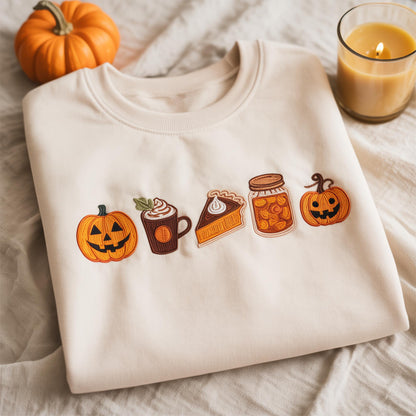 Pumpkin Spice Embroidered Crewneck Sweatshirt, Cozy Fall Sweater