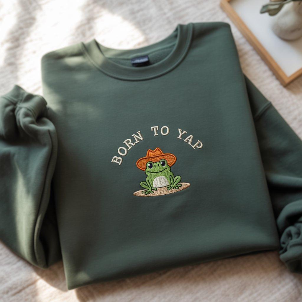 Born to Yap Embroidered Sweatshirt: Frog Meme Gift