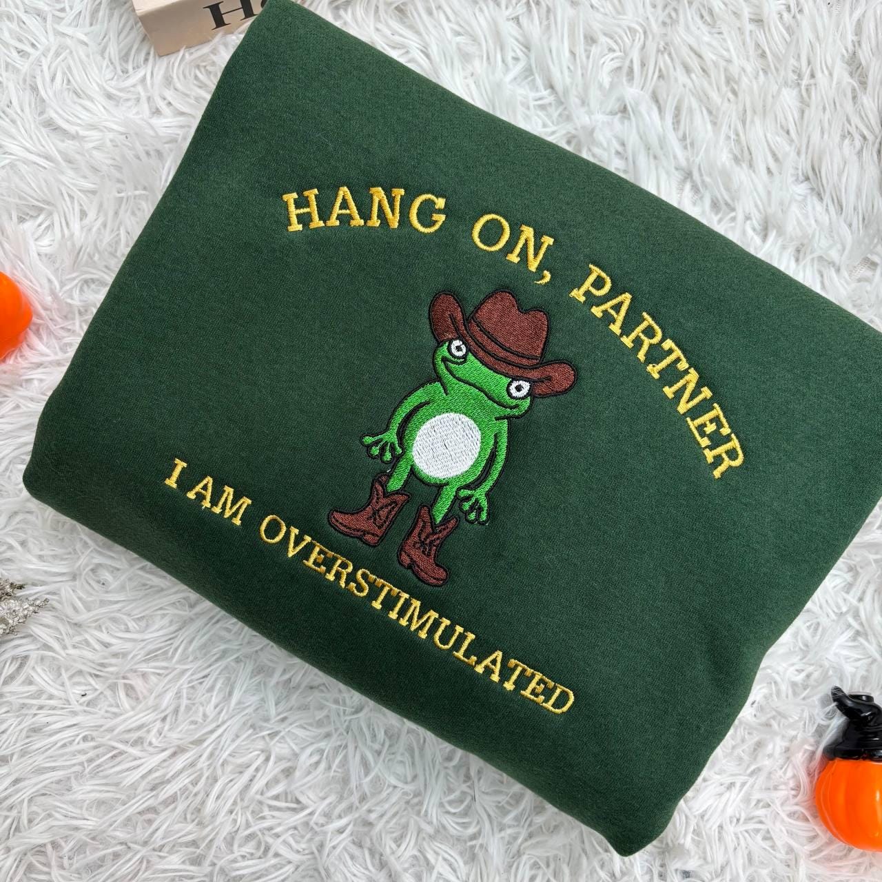 Embroidered Frog Sweatshirt, Cowboy Weirdcore Jumper, Funny Top