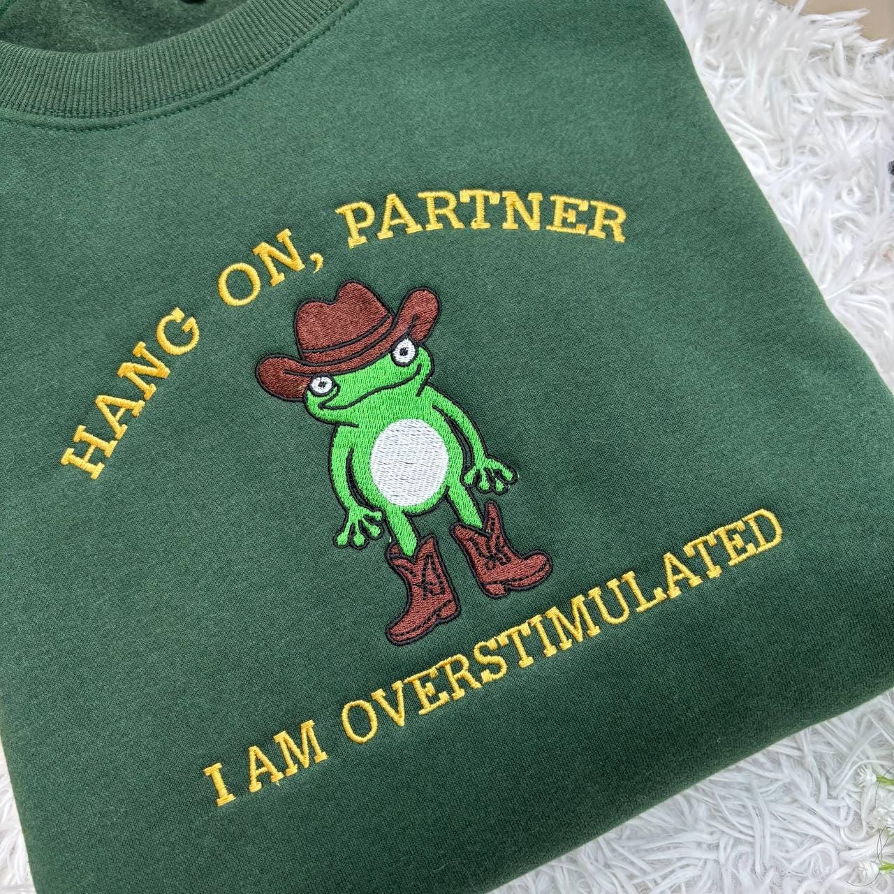 Embroidered Frog Sweatshirt, Cowboy Weirdcore Jumper, Funny Top