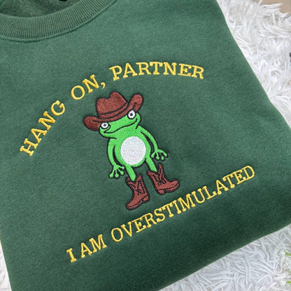 Embroidered Frog Sweatshirt, Cowboy Weirdcore Jumper, Funny Top