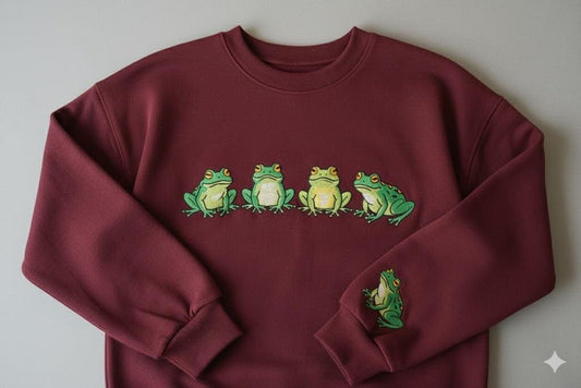 Frog Embroidered Sweatshirt – Cottagecore Crewneck, Unisex Cotton Sweater