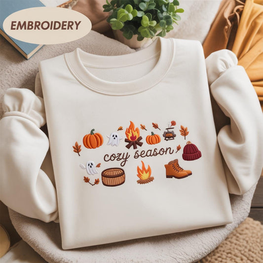 Cozy Season Embroidered Sweatshirt, Cozy Season Sweatshirt, Autumn Sweatshirts, Sweatshirts for Her, Fall Sweatshirt, Cozy Autumn Shirt