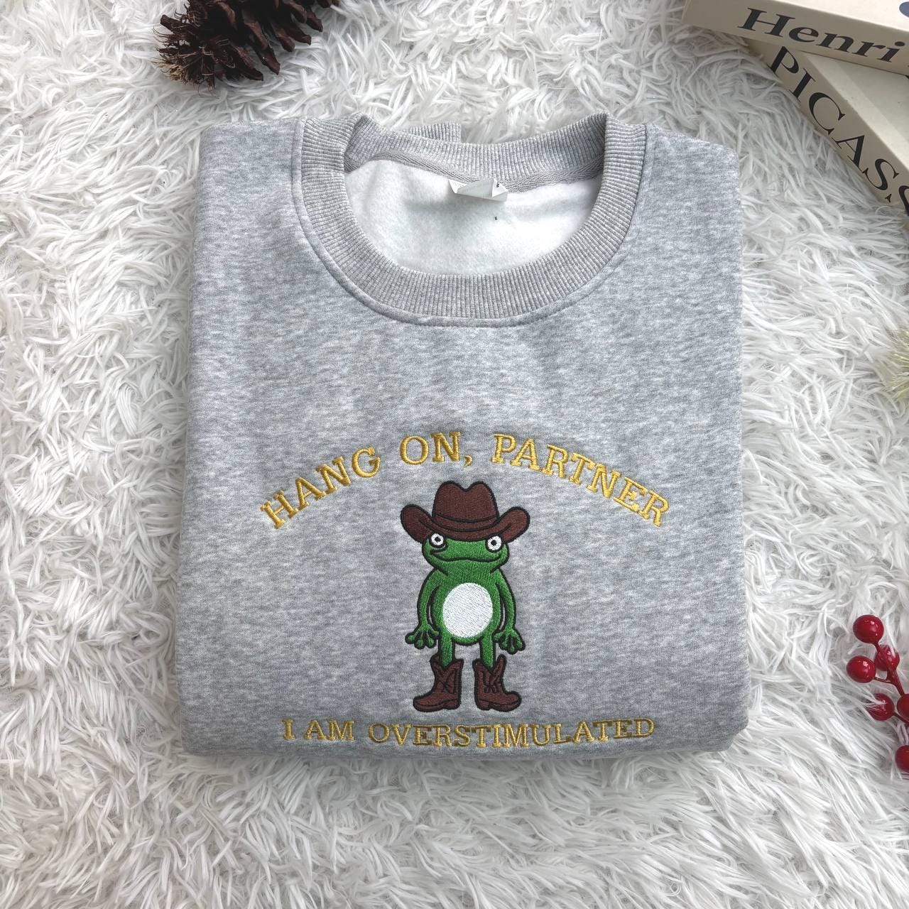 Embroidered Cowboy Frog Shirt, Funny Weirdcore Jumper