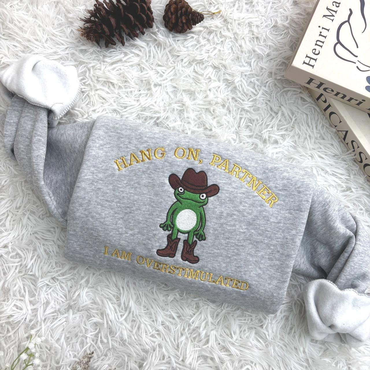 Embroidered Cowboy Frog Shirt, Funny Weirdcore Jumper