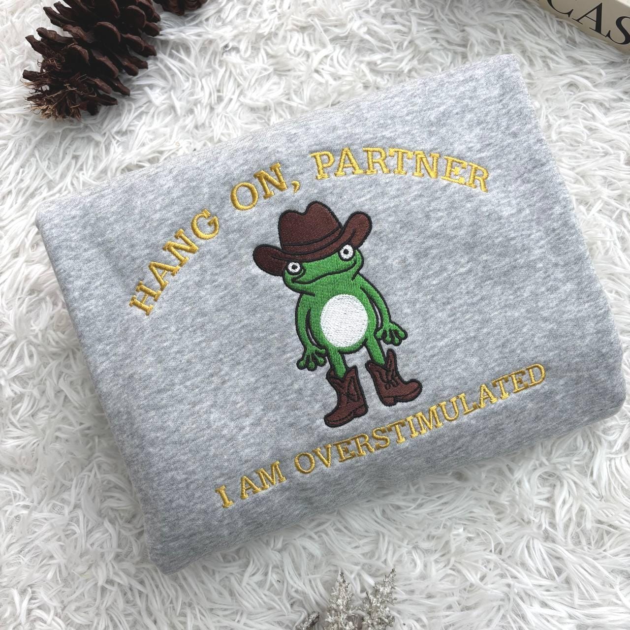 Embroidered Cowboy Frog Shirt, Funny Weirdcore Jumper