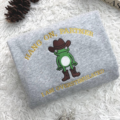 Embroidered Cowboy Frog Shirt, Funny Weirdcore Jumper