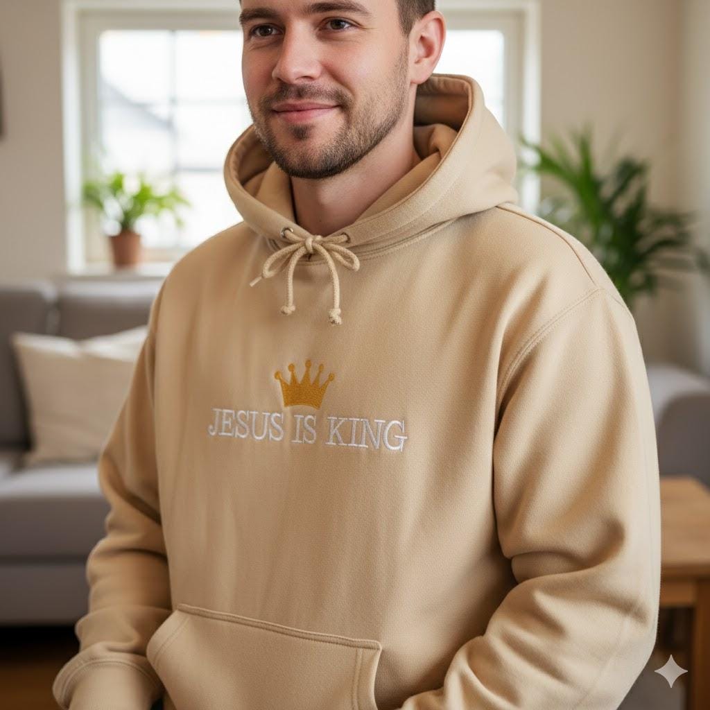 Jesus Is King Embroidered Christian Hoodie | Faith-Based Streetwear | Church Merch Religious Gift
