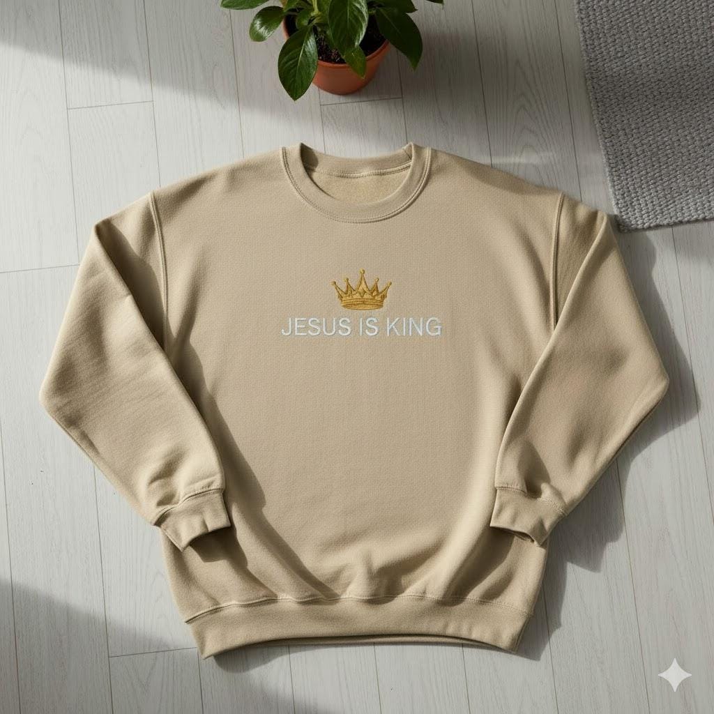 Jesus Is King Embroidered Christian Hoodie | Faith-Based Streetwear | Church Merch Religious Gift