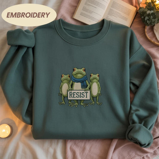 Resist Frog Embroidered Shirt, Portland Frog Resist Protest Embroidered Sweatshirt, Anti-ICE Shirt, Protest Shirt, Anti Establishment Shirt