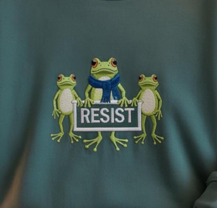 Embroidered Portland Frog Protest Shirt, Resist Activist Tee